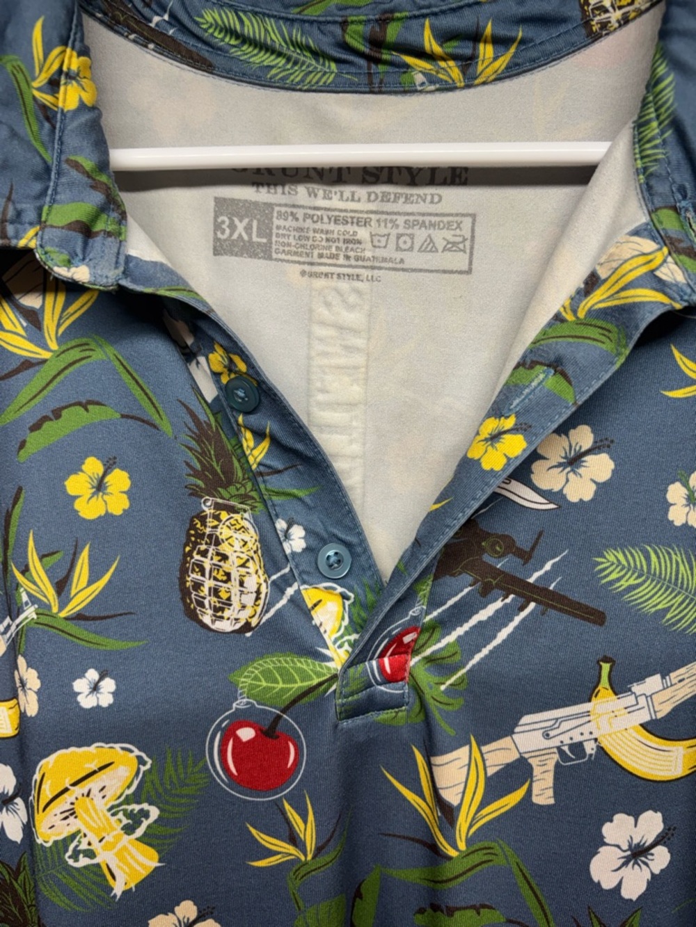 Grunt Style Blue Tropical Pineapple & Cherry Camp Shirt - 3XL